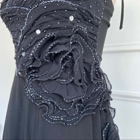 Amanda Adams Couture Hand Beaded Black Tunic Sequin Flower Detail Evening wear L - Picture 5 of 12